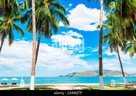 Empty paradise beach, blue sea Beautiful tropical island. Holiday and vacation concept, vacation in Asia Stock Photo