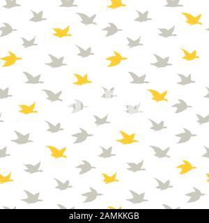 Beige and yellow swallow Birds Simple Print. Seamless Pattern with Birds Silhouettes for fabrics textile print design, wallpapers. Elegant flying crabe birds wings isolated on white background Stock Vector