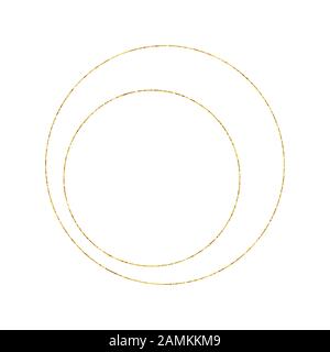 Gold Geometric Crystal Frame with Detailed Vector Foil Texture. Isolated Golden Thin Line Art or Outline Linear Circle or Round Textured Frame. Art Deco and Modern Style. Sparkle Glitter Dust Stock Vector