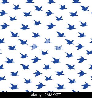 Spring Swallow Birds Simple Print. Seamless Pattern with Birds Silhouettes for fabrics textile print design, wallpapers. Blue Elegant flying crabe birds isolated on white background Stock Vector