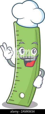 Ruler cartoon character wearing costume of chef and white hat Stock Vector