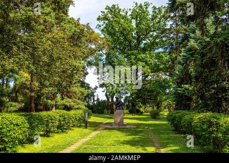 Zelazowa Wola, Mazovia / Poland - 2019/06/23: Statue of Fryderyk Chopin - iconic Polish pianist and composer in Chopin's manor house park Stock Photo