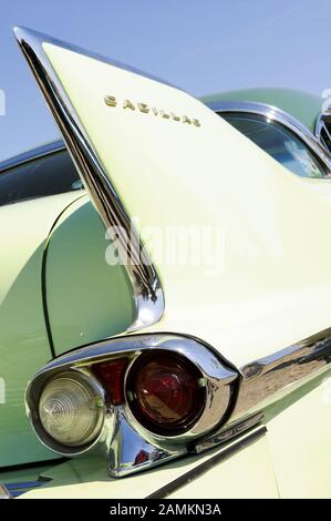 Tail fin with taillights of a Cadillac at the Oldtimer-Meeting on the Theresienwiese. [automated translation] Stock Photo