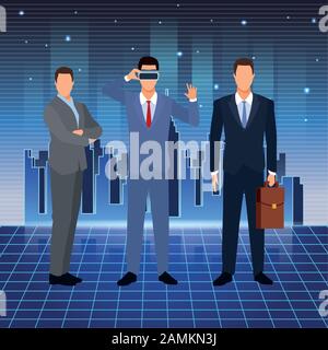 artificial intelligence technology businessmen vr glasses suitcase Stock Vector