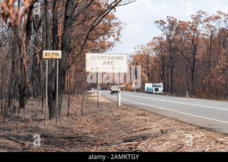 The Gospers Mountain Mega-Fire has burnt through over 500,000 hectares of bush, farms and people's homes. In the suburb of Bilpin the fire jumped the Bells Line of Road in late December and burnt down houses, apple orchards and stores that make the area famous. As of January 14, 2020 the fire is still burning but is classed as "Contained" and all affected roads are now open to traffic. Photo Credit Stephen Dwyer Ģ����ý News Stock Photo