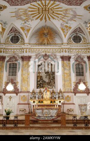 The Bürgersaalkirche (the Bürgersaal) at Neuhauserstrasse 14 in Munich. Interior of the 'upper church' of the Bürgersaal - altar. [automated translation] Stock Photo