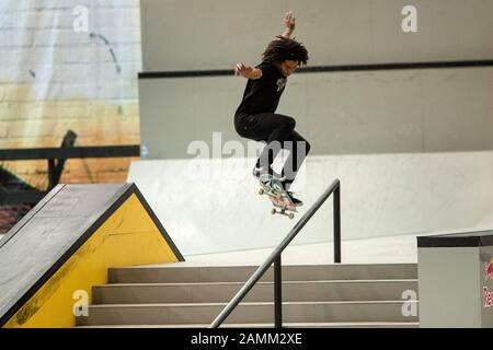 A skateboarder during the 'Munich Mash' in Munich. [automated translation] Stock Photo