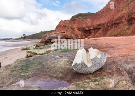 Wreckage on the wave cut platform at Orcombe Point, Exmouth, Devon, UK. Stock Photo