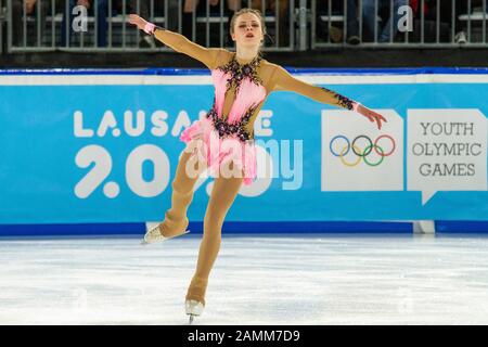 Lausanne, Switzerland. 13th Jan 2020. Maia Mazzara of France in action during the women's single free skating, during Day 4 of the Lausanne 2020 Winter Youth Olympic Games, at Lausanne Skating Arena. Credit: Iain McGuinness / Alamy Live News Stock Photo