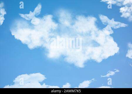 Couple of dove birds in cloud shape soars in blue sky. Concept of love ...