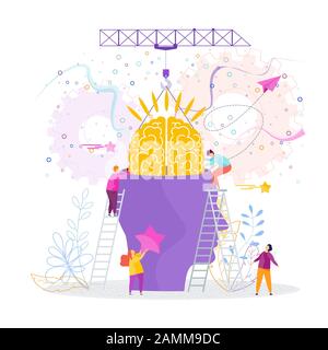 People insert brain into head Stock Vector