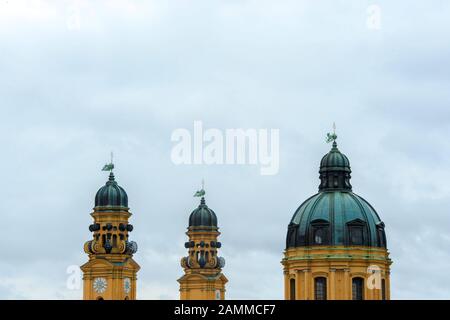 Towers and dome of the Theatinerkirche 'St. Kajetan' at Odeonsplatz. [automated translation] Stock Photo