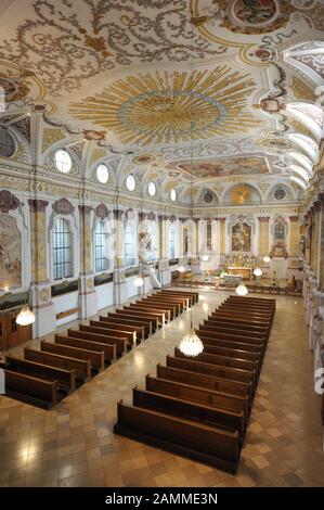 The Bürgersaalkirche (the Bürgersaal) at Neuhauserstrasse 14 in the centre of Munich. In the picture the interior of the 'Oberkirche'. [automated translation] Stock Photo