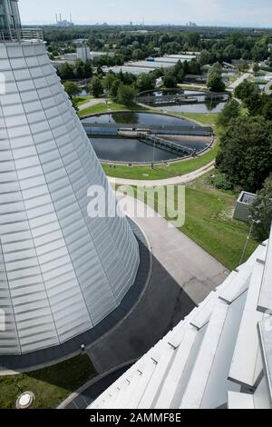 View from a digester of the sewage plant Gut Großlappen in Freimann to the clarification tanks. [automated translation] Stock Photo