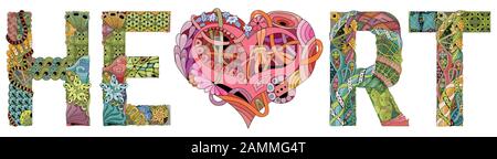 Hand-painted art design. Hand drawn illustration word HEART for t-shirt and other decoration Stock Vector
