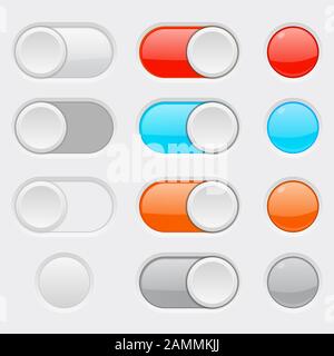 Toggle switch colored web buttons Stock Vector