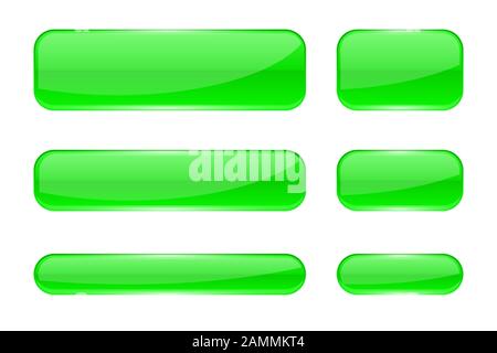 Web buttons. Green shiny rectangle icons Stock Vector