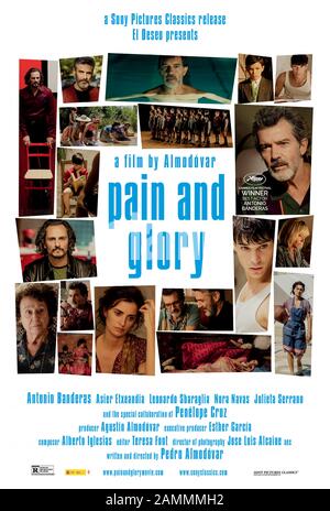 Pain and Glory [Dolor y Gloria] (2019) directed by Pedro Almodóvar and starring Antonio Banderas, Asier Etxeandia, Leonardo Sbaraglia and Penélope Cruz. A troubled film director looks back on his life. Stock Photo