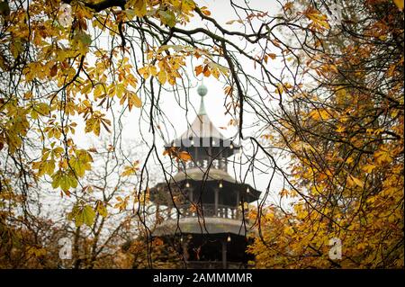 Munich summer longing variety in autumn: The Chinese Tower in the English Garden. [automated translation] Stock Photo