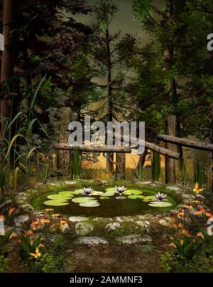 Midsummer night's dream series - Little enchanted pond in an unspoiled nature scenery Stock Photo