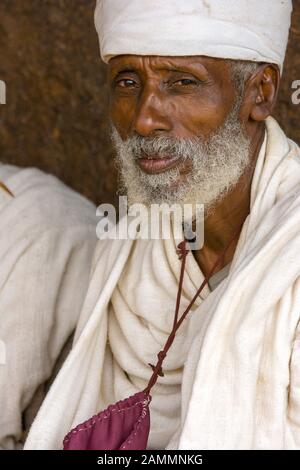 Ethiopian pilgrim visiting Ura Kidane Mehret monastery, Lake Tana, Ethiopia. Stock Photo