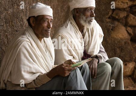 Ethiopian pilgrim visiting Ura Kidane Mehret monastery, Lake Tana, Ethiopia. Stock Photo