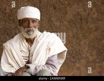 Ethiopian pilgrim visiting Ura Kidane Mehret monastery, Lake Tana, Ethiopia. Stock Photo