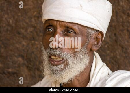 Ethiopian pilgrim visiting Ura Kidane Mehret monastery, Lake Tana, Ethiopia. Stock Photo