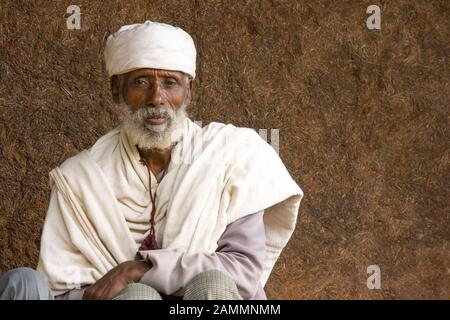 Ethiopian pilgrim visiting Ura Kidane Mehret monastery, Lake Tana, Ethiopia. Stock Photo