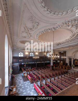 King Charles The Martyr Church, near to the Pantiles in Tunbridge Wells, Kent. Built in 1676, the oldest plaster ceiling is by John Weatherell. Stock Photo