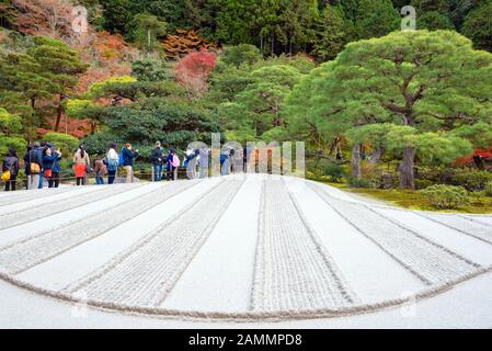 KYOTO, JAPAN - NOV 25 :Tourists enjoy watching maple leaf in zen garden at Japanese temple on November 25,2016 in Kyoto,Japan Stock Photo