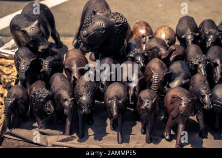 African arts and crafts merchants table at union buildings in Pretoria, South Africa, Stock Photo