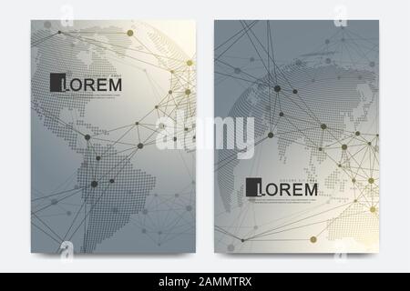 Modern vector template for brochure, leaflet, flyer, cover, banner, catalog, magazine, or annual report in A4 size. Futuristic science and technology Stock Vector