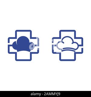 Chef hat with medical sign logo template vector icon, Cook hat. Stock Vector