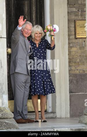Prince Charles and The Duchess of Cornwall visiting Salisbury in June 2018 shortly after the Russian Spy Novichok incident. Stock Photo