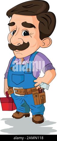 handyman wearing work clothes and a belt with tools Stock Vector