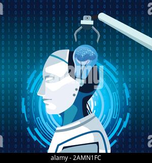 artificial intelligence technology robotic arm cyborg human brain development machine Stock Vector