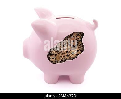 Mechanical piggy bank on white background with clipping path Stock Photo