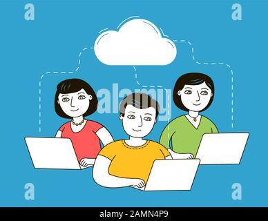 People chatting over laptops on social network. E-learning, distance education vector Stock Vector