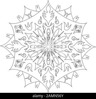 Mandala - Flower, Nature, Energy Circle Symbol in Black and White Stock Vector