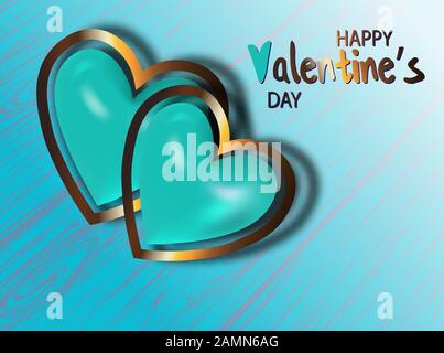 Sketch card with blue two realistic heart on transparent background for decorative design. Abstract art. Abstract two realistic heart for celebration Stock Vector
