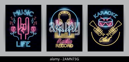 bundle of labels neon lights Stock Vector