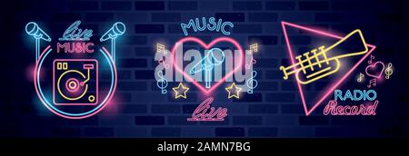bundle of labels neon lights Stock Vector