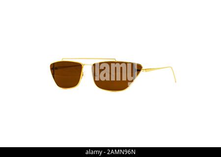 Brown Trapezoidal Flat Top Aviator Sunglasses isolated on white background, Side View