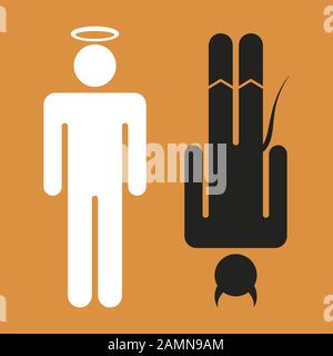 Vector illustration. Good man and evil icons in geometric and flat style. Stock Vector