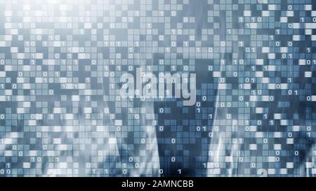 Digital code on blur city background. Abstract Binary code Stock Photo