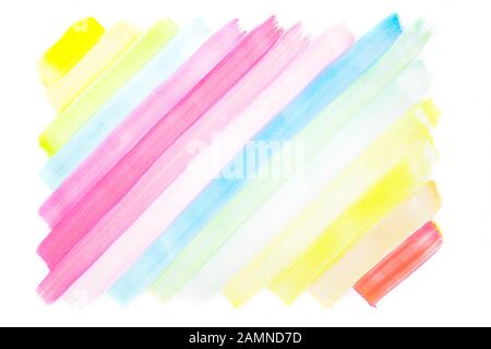pastel simple and normal rainbow colour are painted by large brush on the white drawing texture paper. Stock Photo