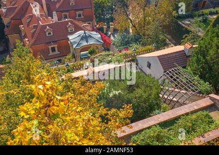 PRAGUE, CZECH REPUBLIC - OCTOBER 12, 2018: The Furstenberska gardens under the Castle in atumn. Stock Photo