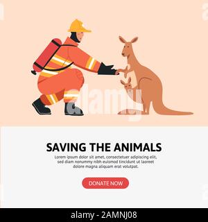 Firefighter in fire fighting operation. Stock Vector