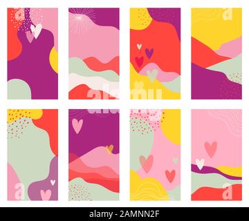 Vector set of Valentines day abstract backgrounds with copy space for text - banners, posters, cover design templates, social media stories wallpapers Stock Vector
